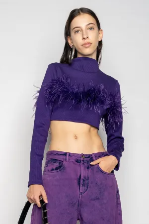 PURPLE CROPPED FEATHER TOP