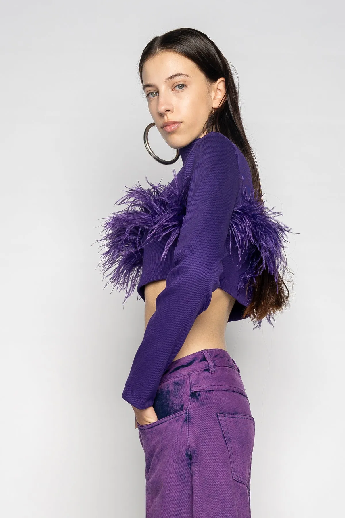 PURPLE CROPPED FEATHER TOP