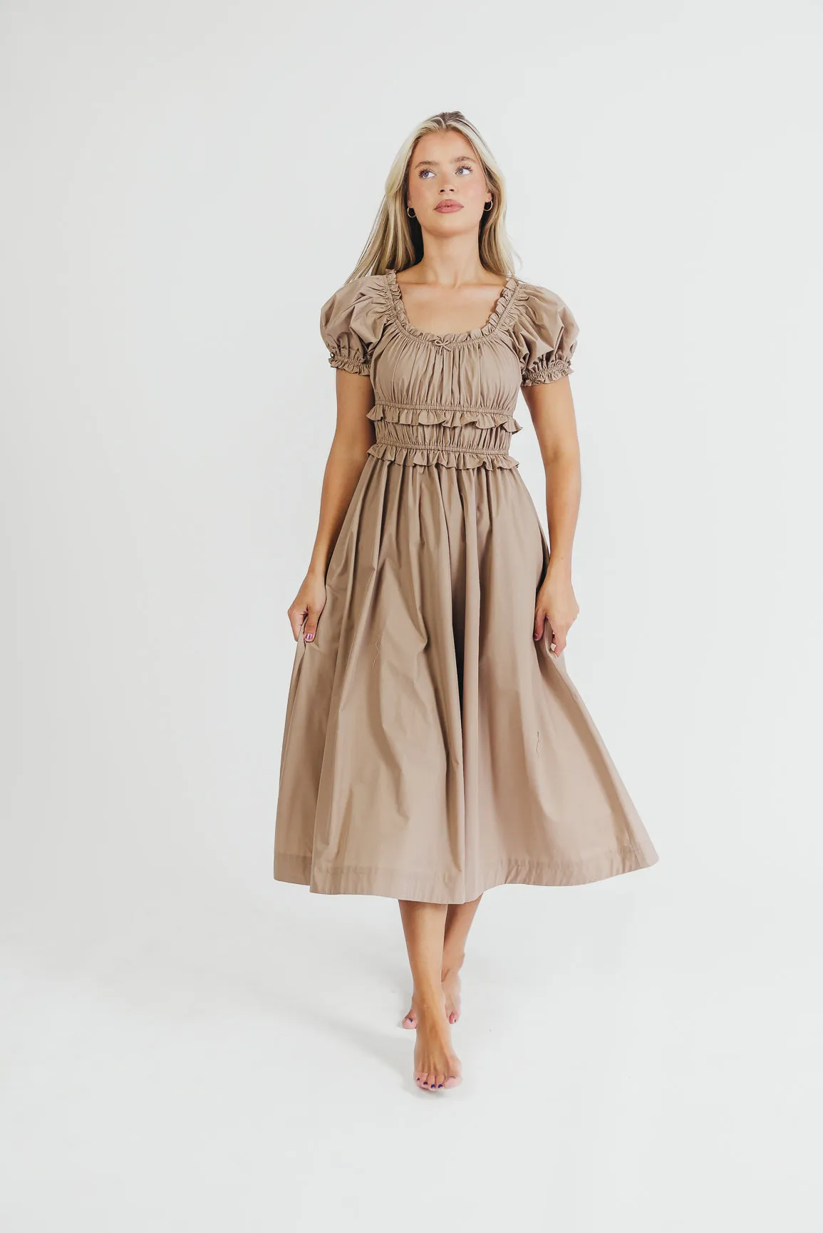 Raquel Cotton-Poplin Midi Dress in Dark Natural - Bump Friendly