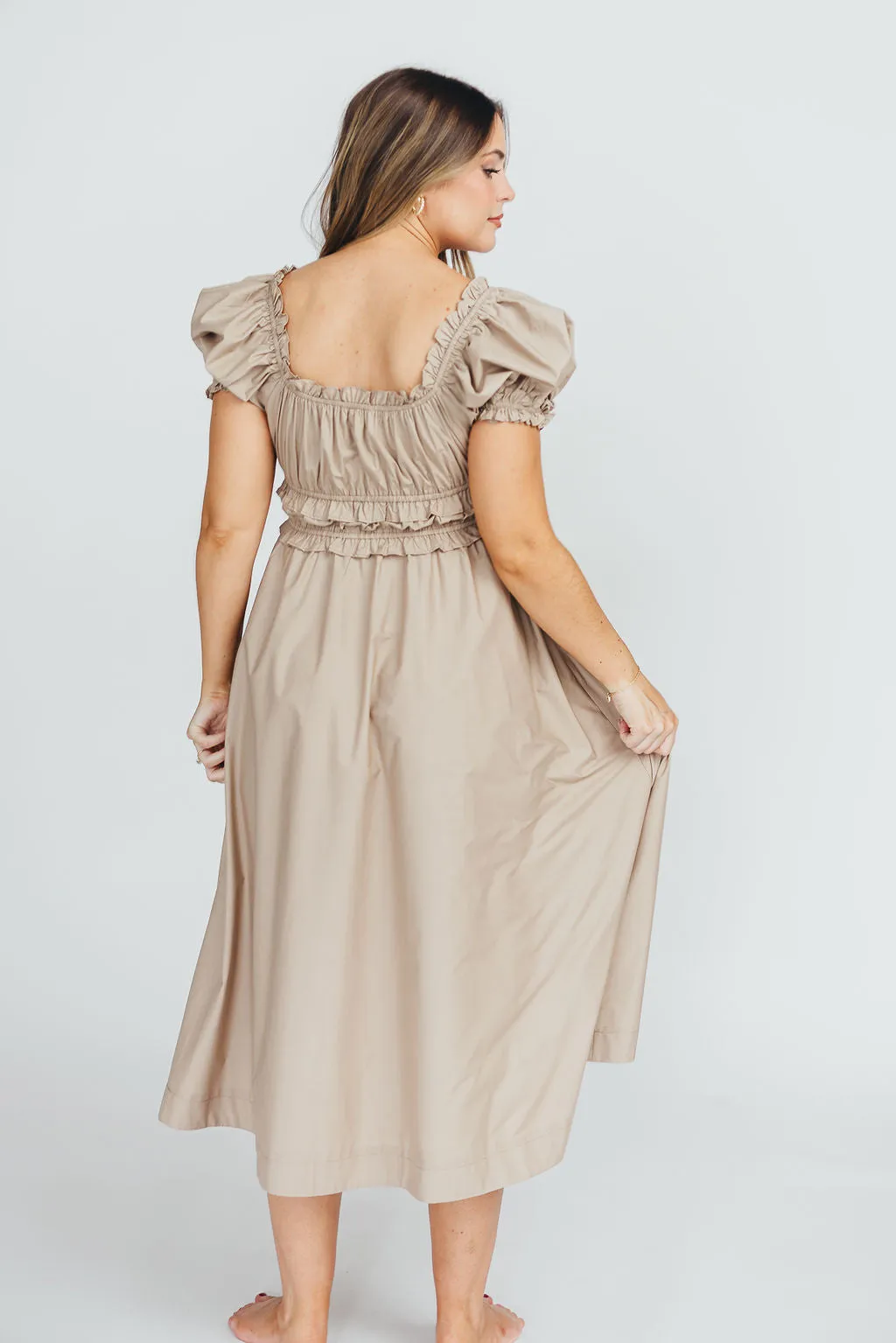 Raquel Cotton-Poplin Midi Dress in Dark Natural - Bump Friendly