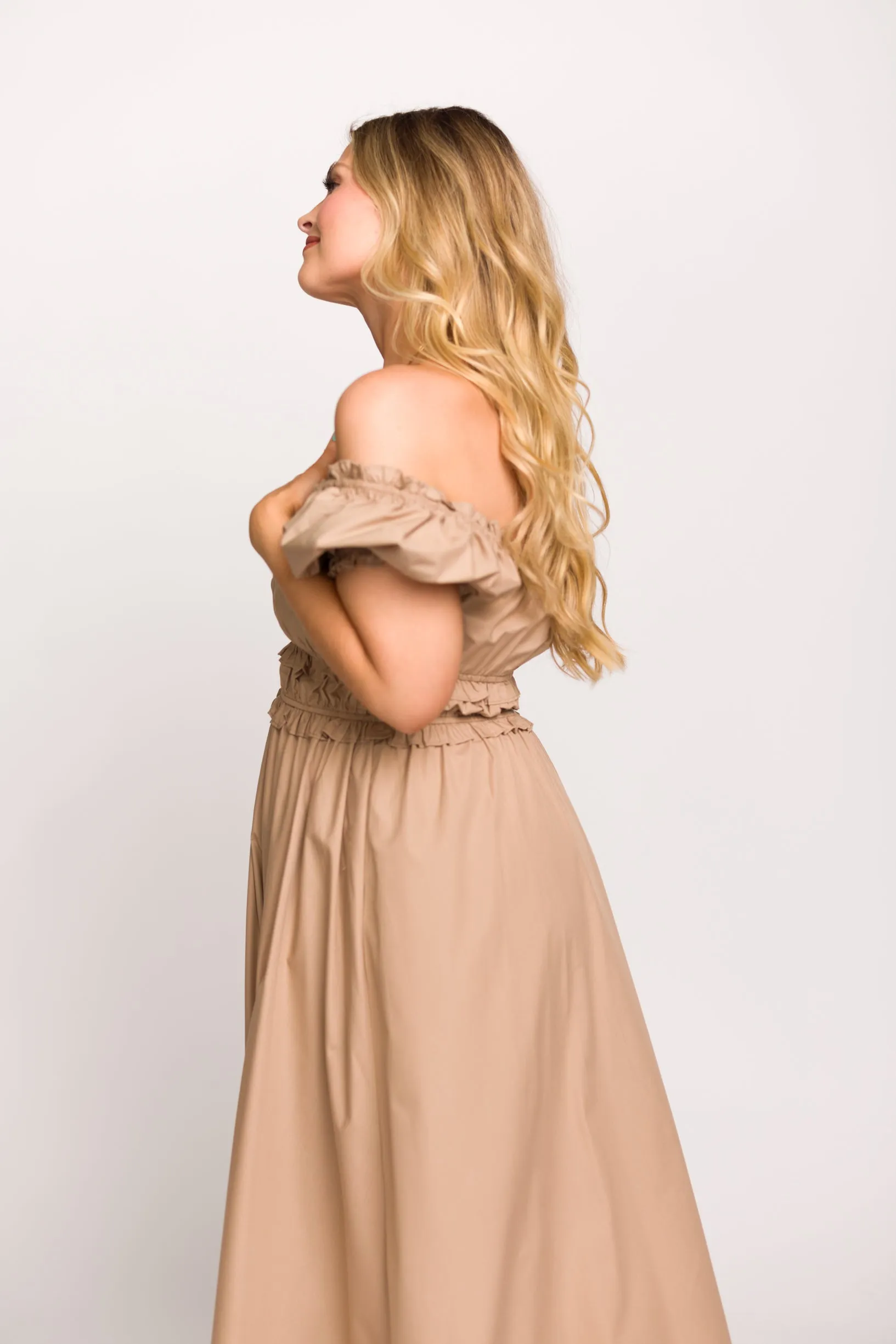 Raquel Cotton-Poplin Midi Dress in Dark Natural - Bump Friendly