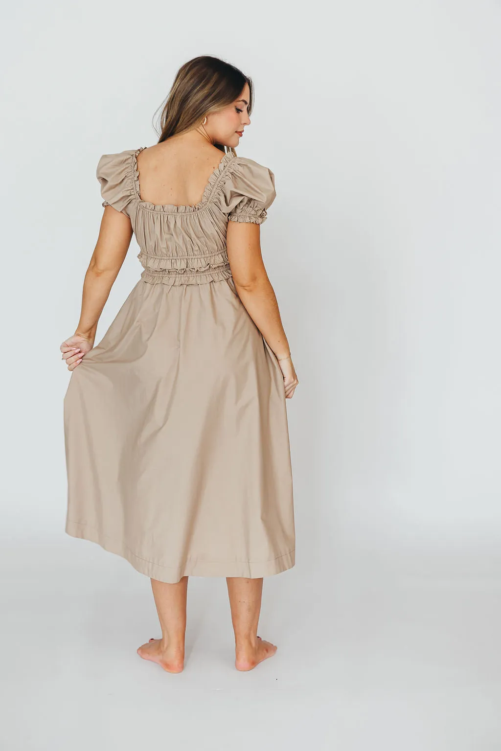 Raquel Cotton-Poplin Midi Dress in Dark Natural - Bump Friendly