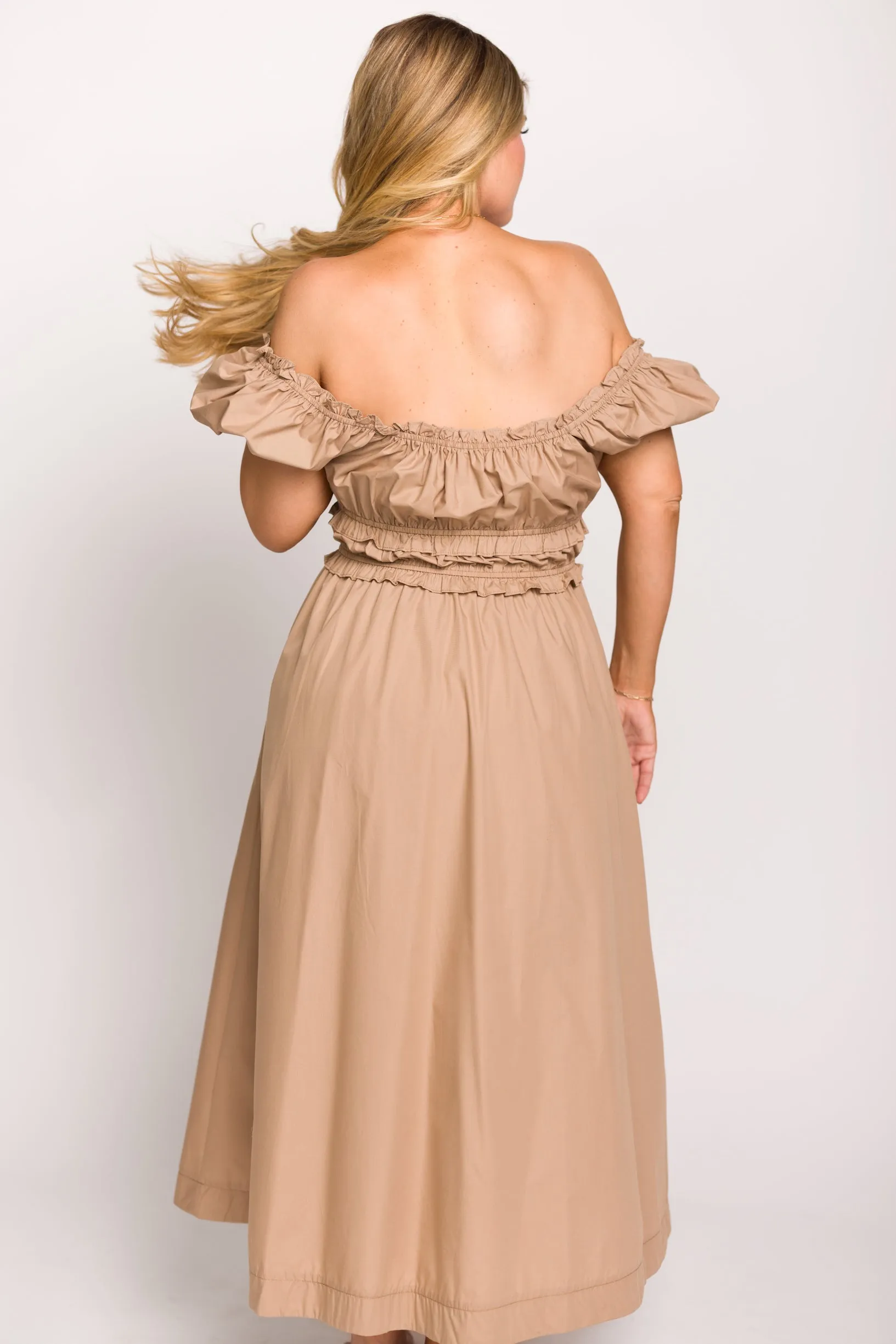 Raquel Cotton-Poplin Midi Dress in Dark Natural - Bump Friendly