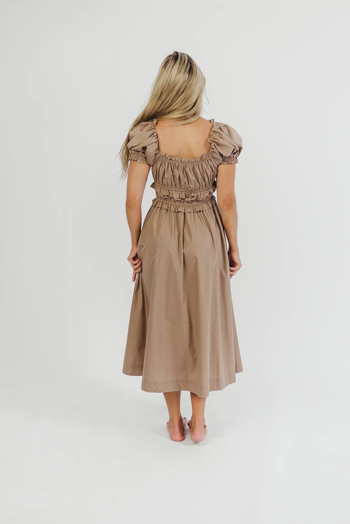 Raquel Cotton-Poplin Midi Dress in Dark Natural - Bump Friendly