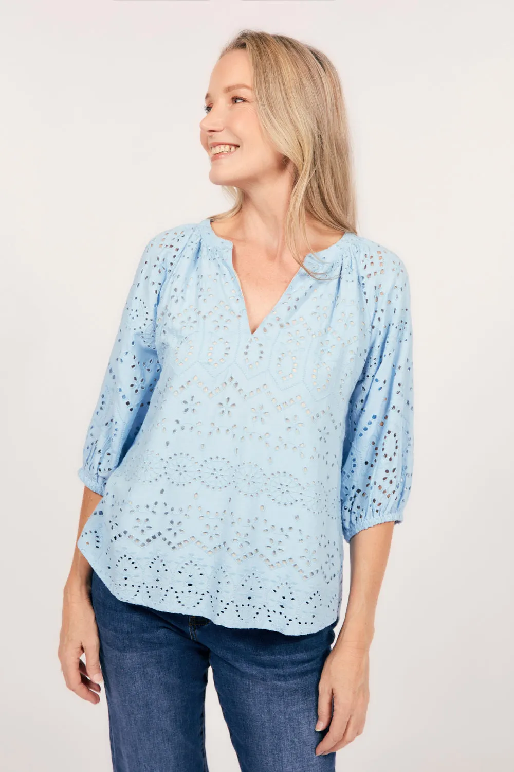 Robin Peasant Shiffly Top in Cornflower