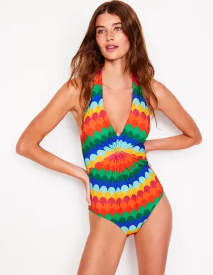 Ruched Loop Swimsuit-Multi. Scallop Stripe