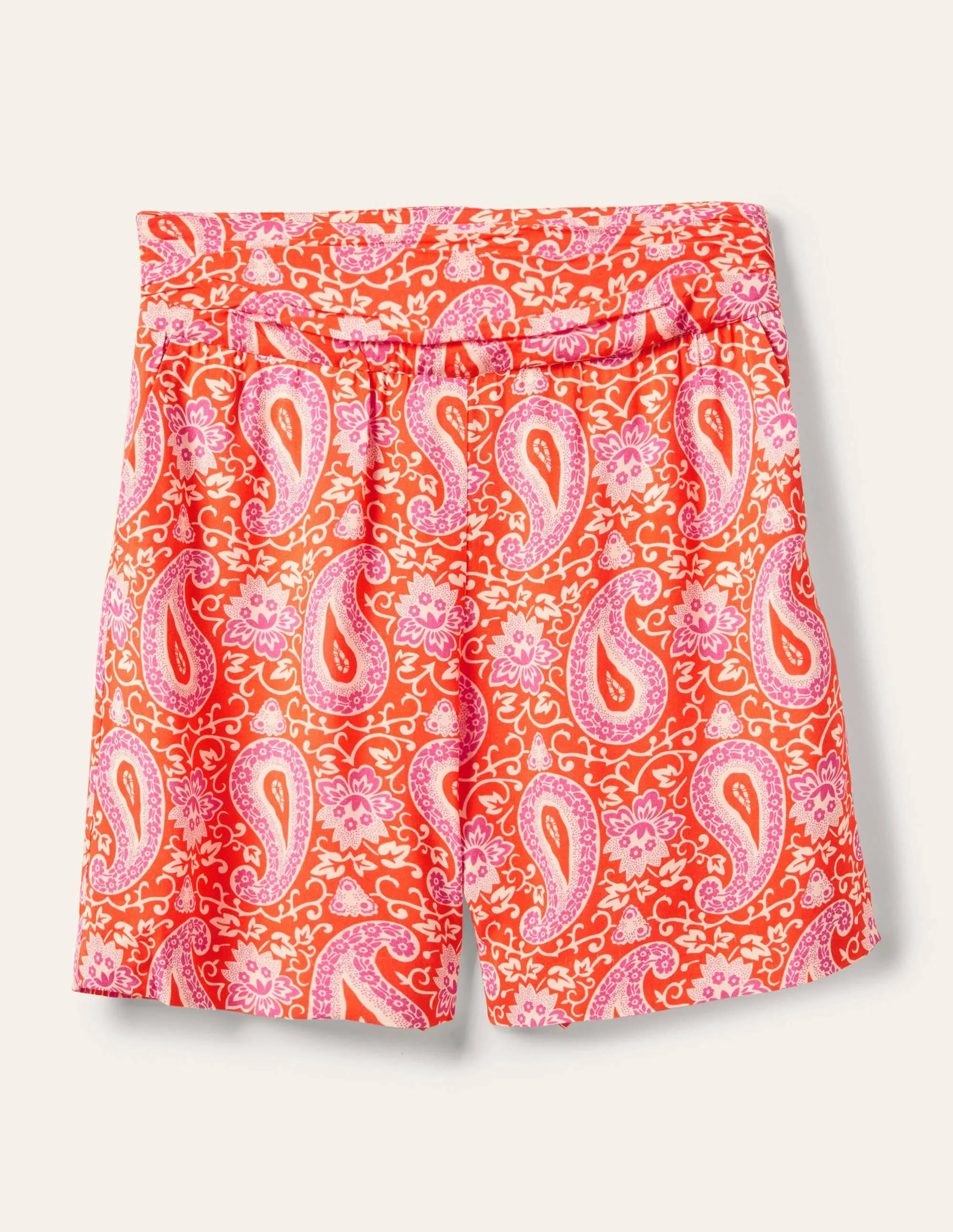 Ruched Waistband Shorts-Papaya. Enchanting Paisley