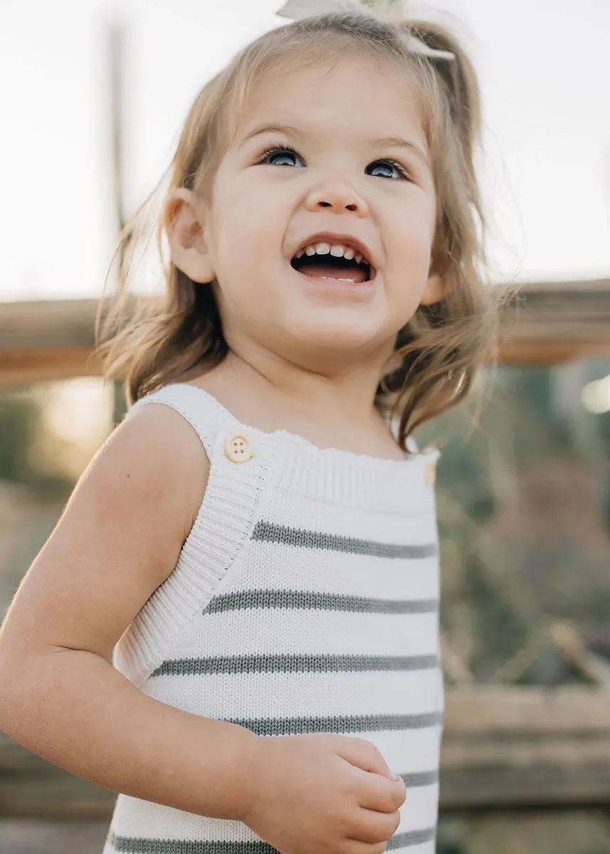 Sage Stripe Knit Bubble Romper