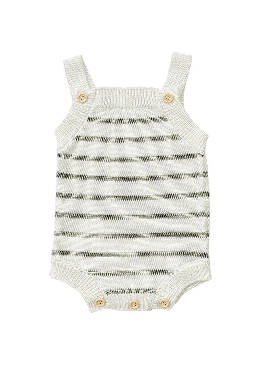Sage Stripe Knit Bubble Romper