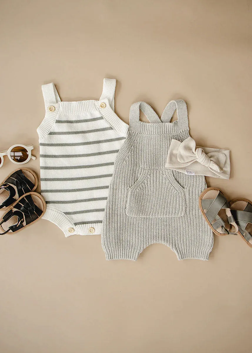Sage Stripe Knit Bubble Romper