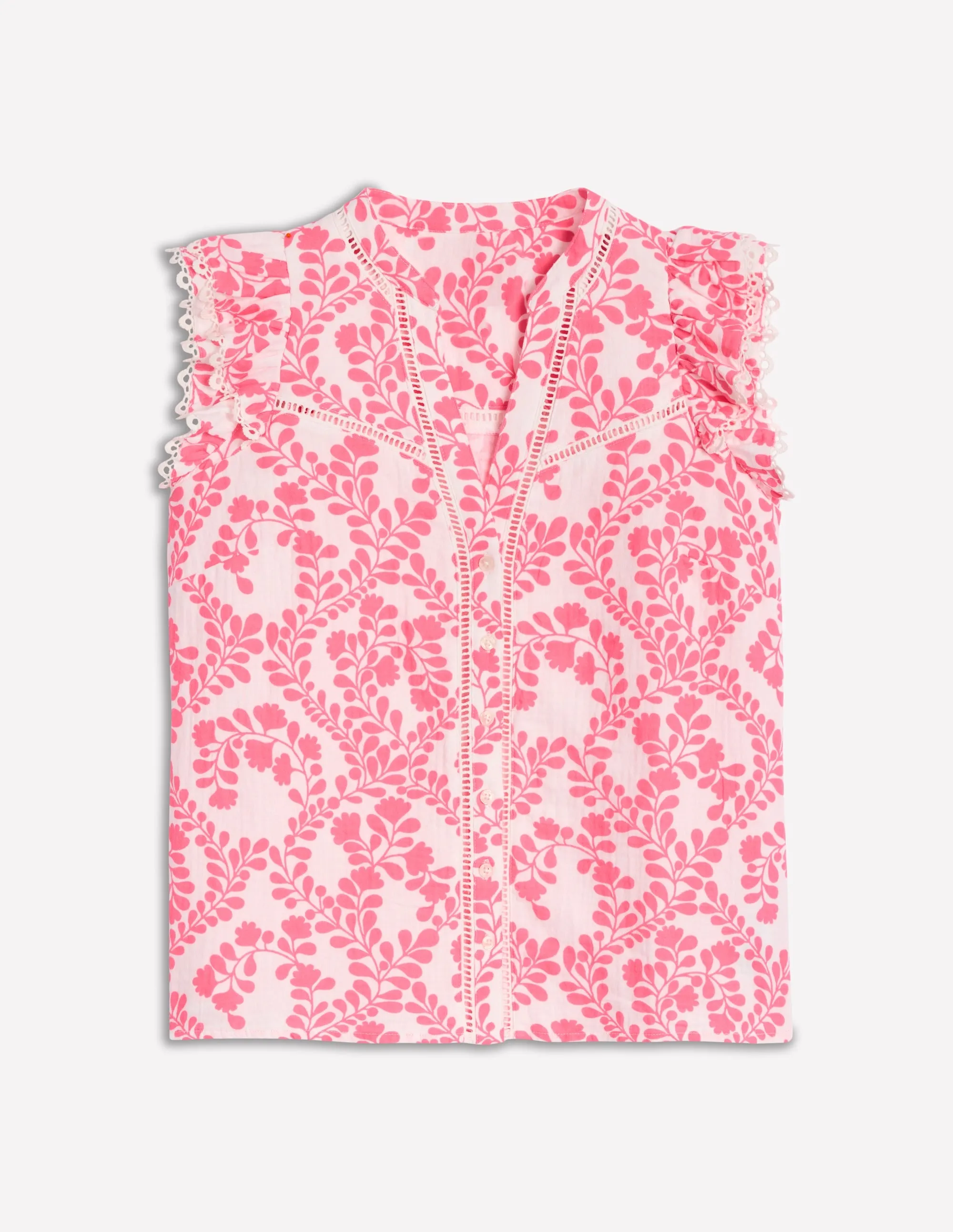 Sleeveless Double Cloth Top-Azalea Pink. Vine Silhouette