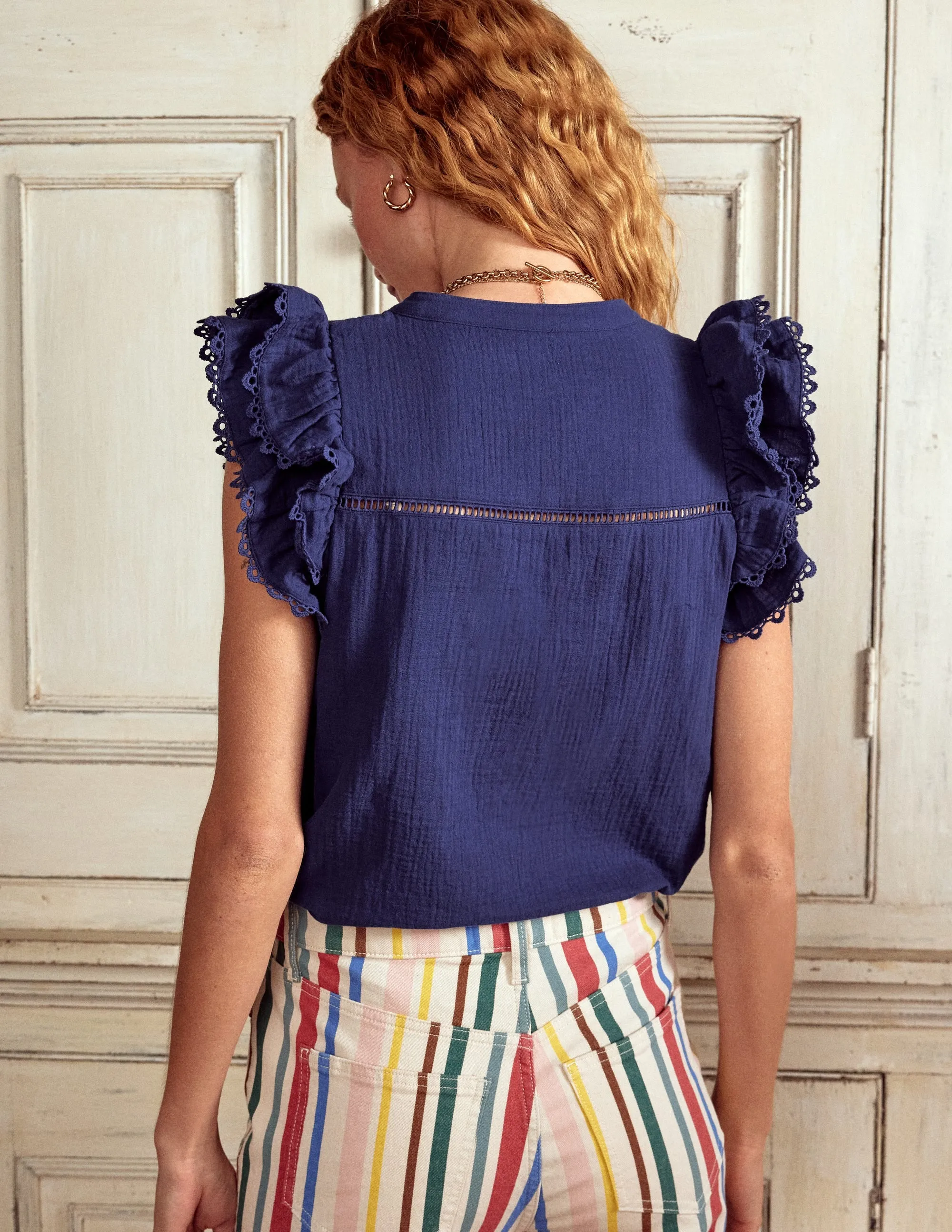 Sleeveless Double Cloth Top-Starboard Blue