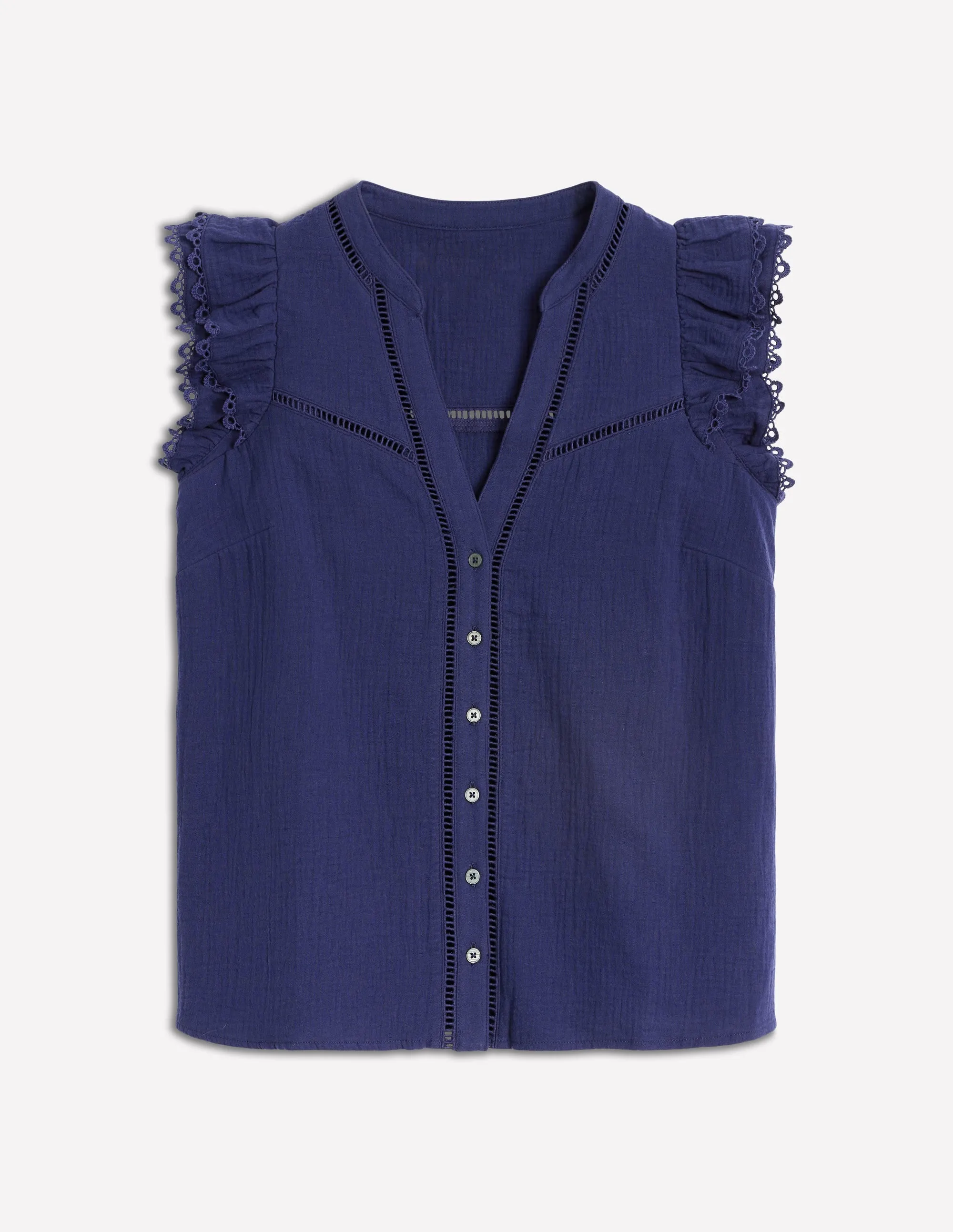 Sleeveless Double Cloth Top-Starboard Blue