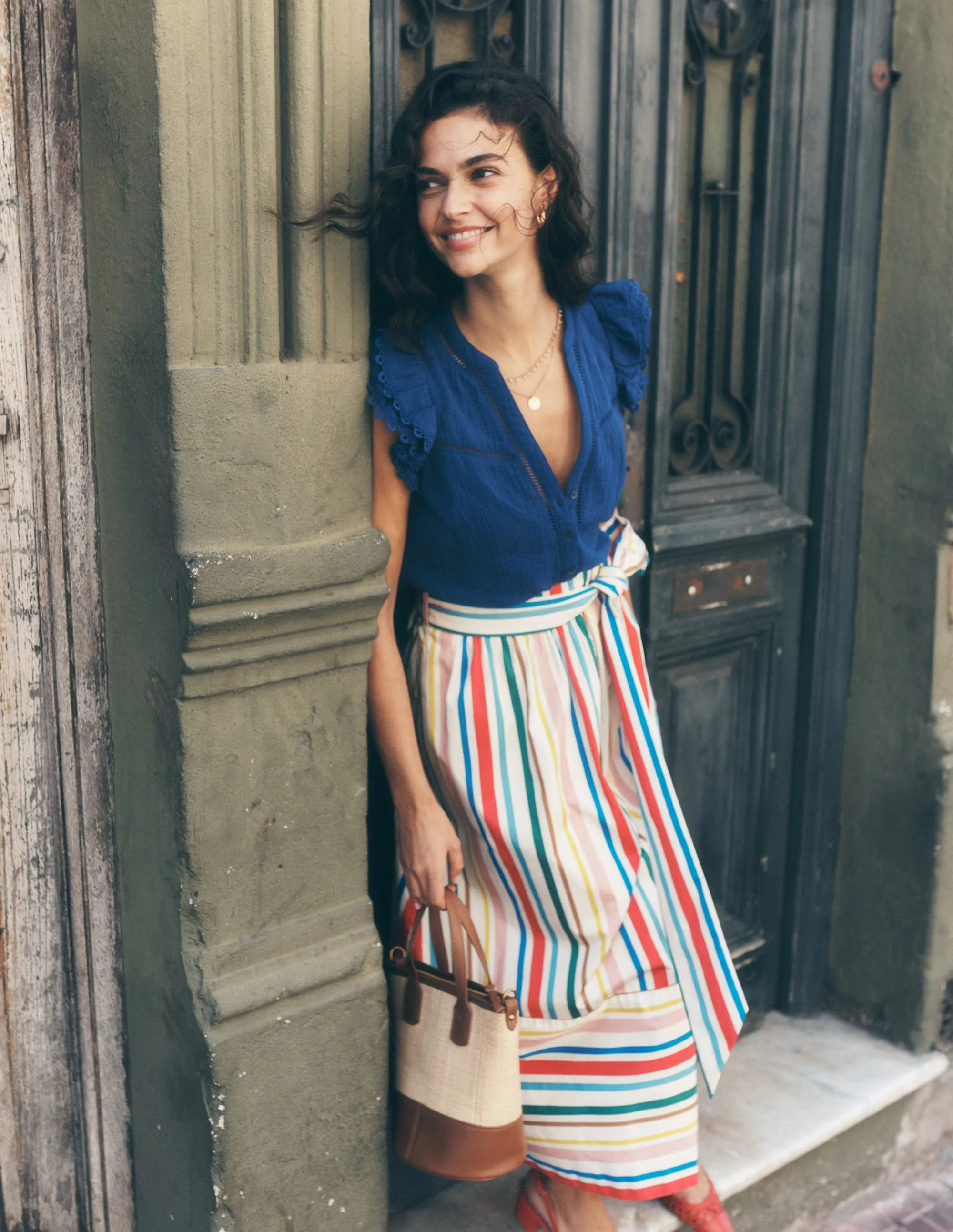 Sleeveless Double Cloth Top-Starboard Blue