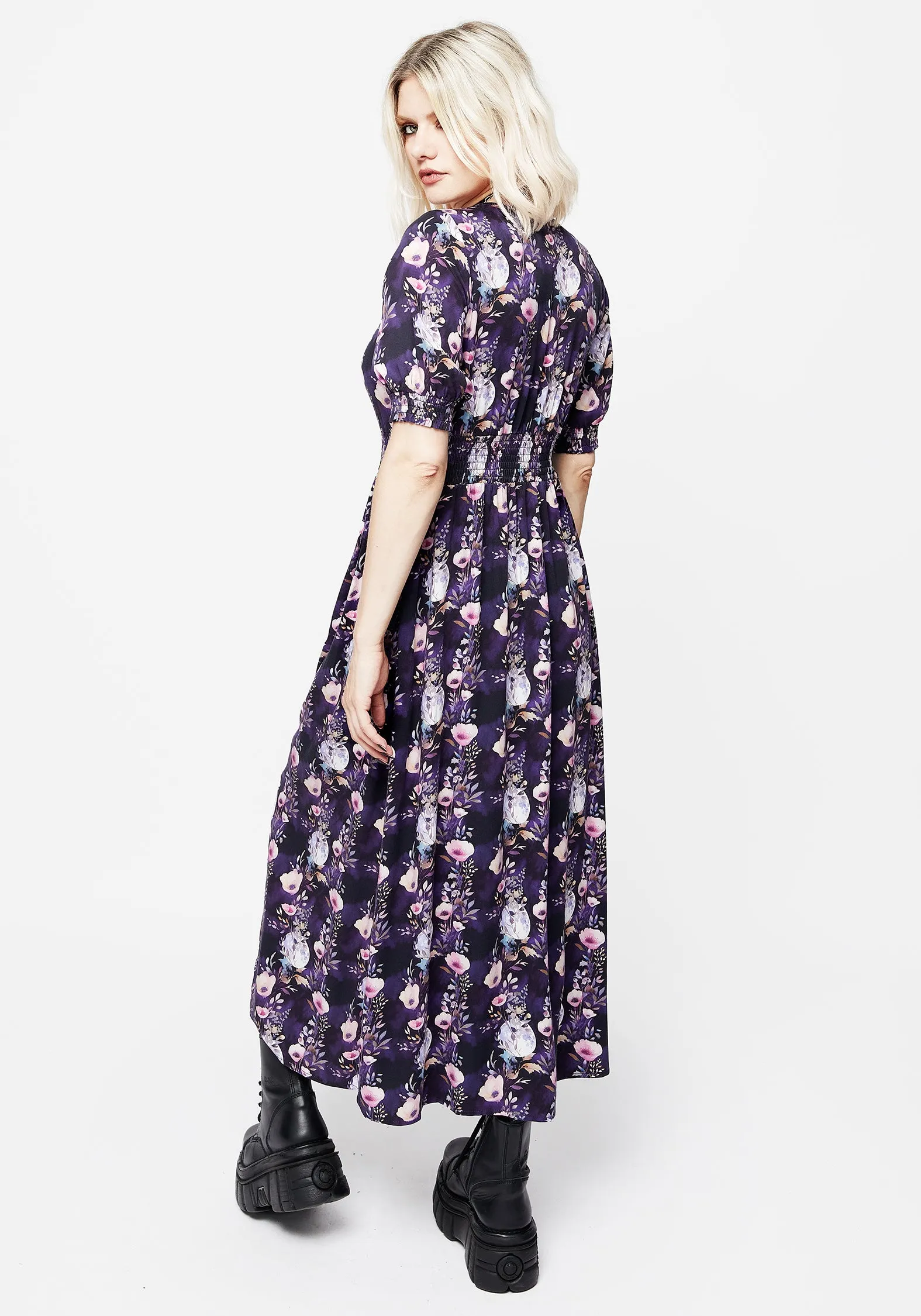 Socordia Floral Moon Ruched Waist Midaxi Dress
