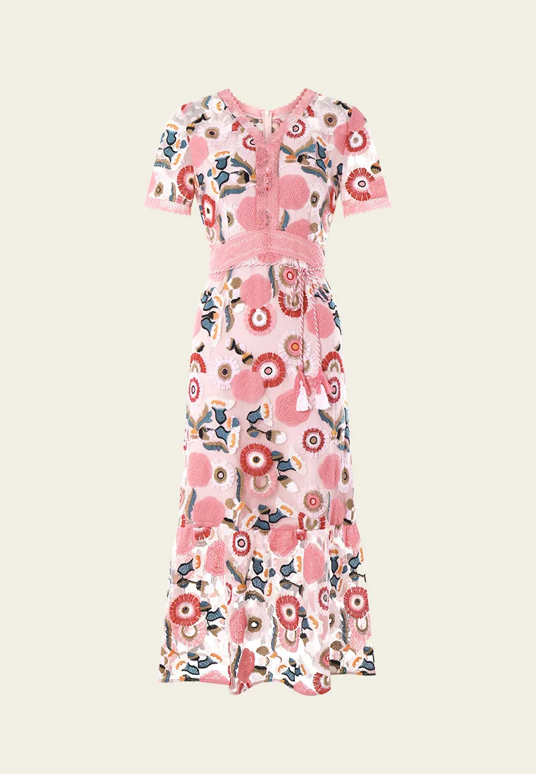 Spring Embroidery Pink Dress