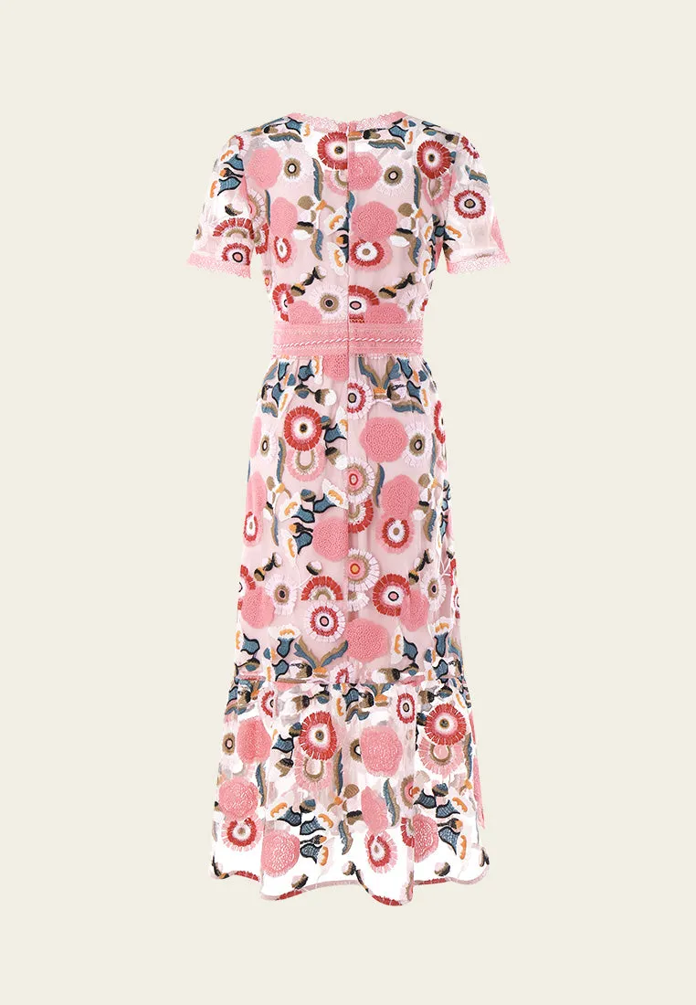 Spring Embroidery Pink Dress