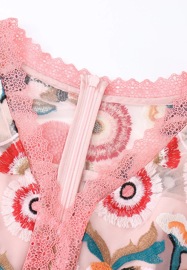 Spring Embroidery Pink Dress