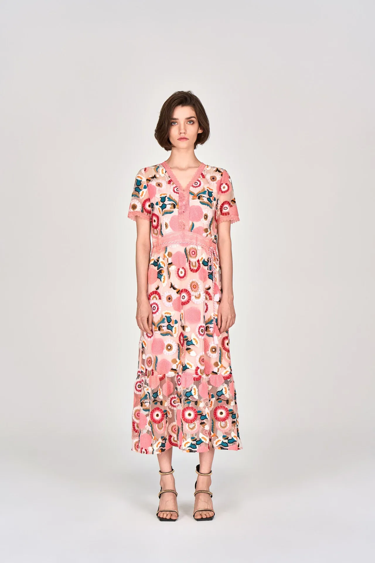 Spring Embroidery Pink Dress