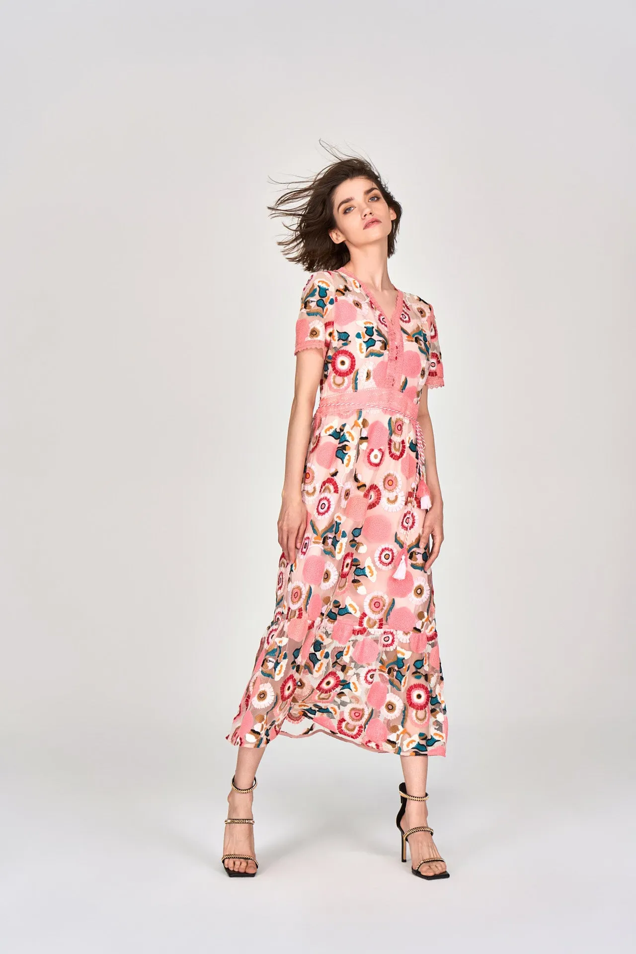 Spring Embroidery Pink Dress