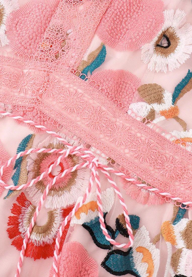 Spring Embroidery Pink Dress
