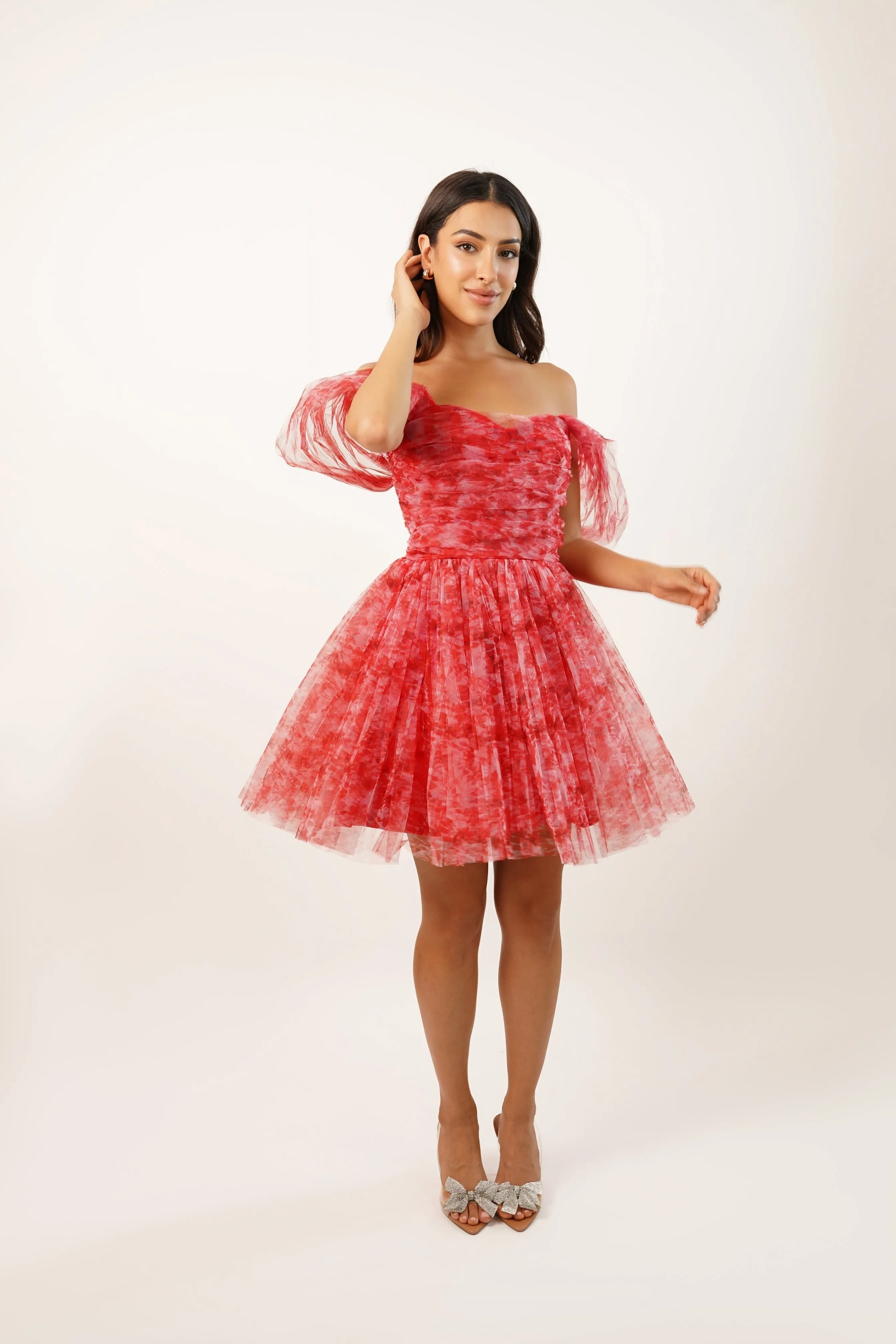 Sydney Red Printed Tulle Mini Dress