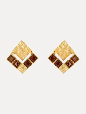 Textured Metal Tartan Clip-On Earrings