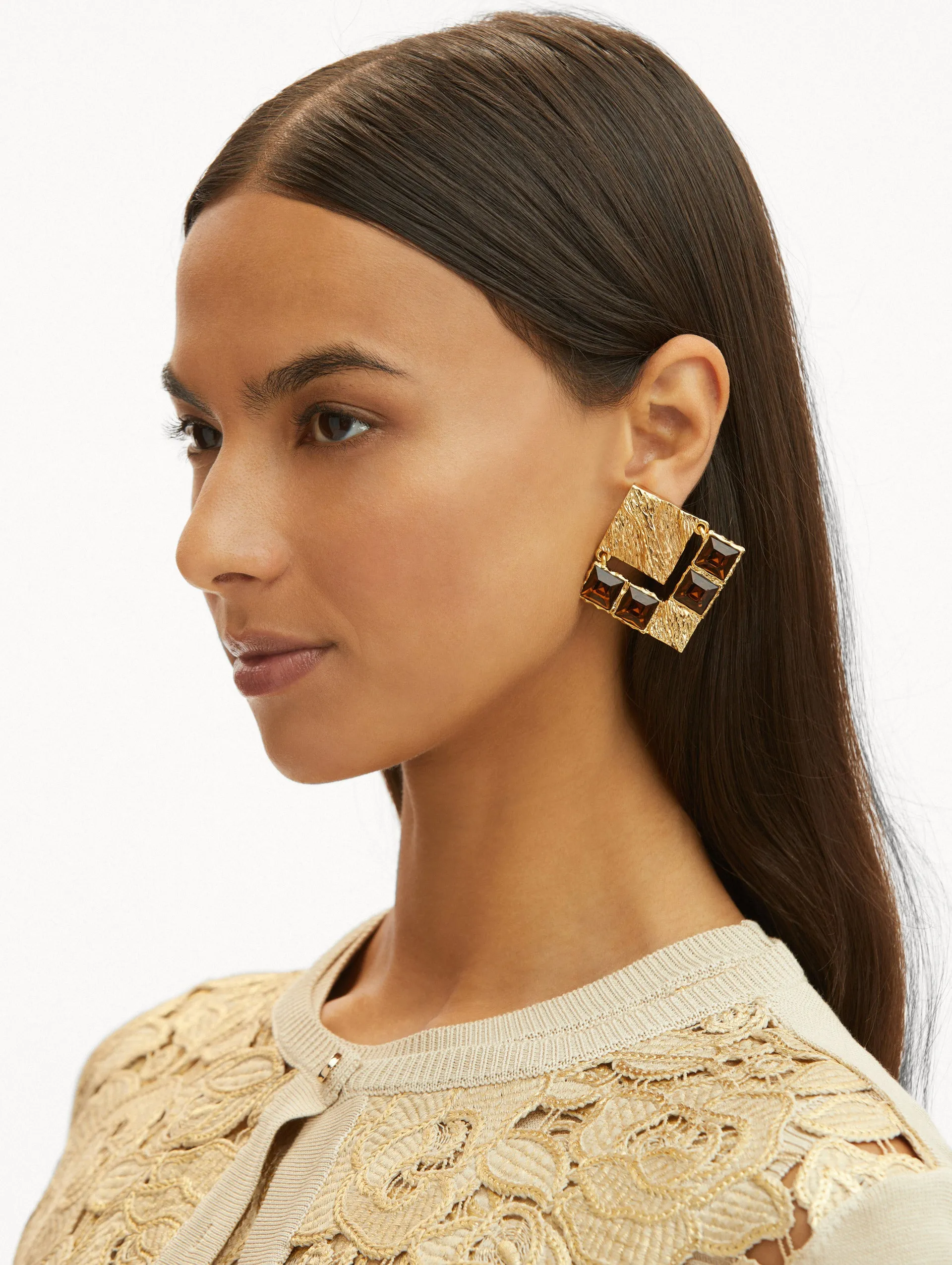 Textured Metal Tartan Clip-On Earrings