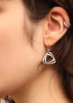 Twofold Triangle Silver Earrings