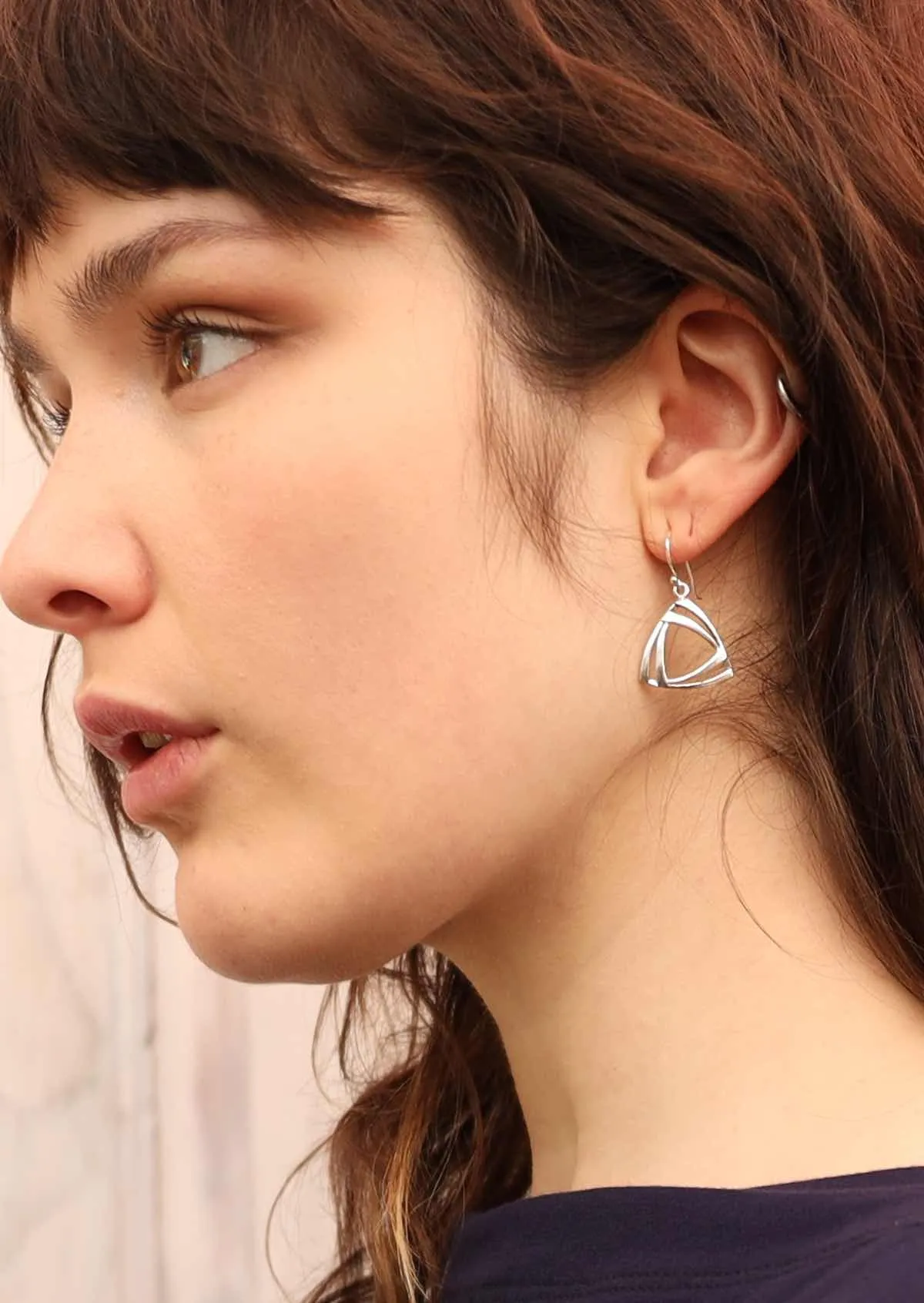 Twofold Triangle Silver Earrings