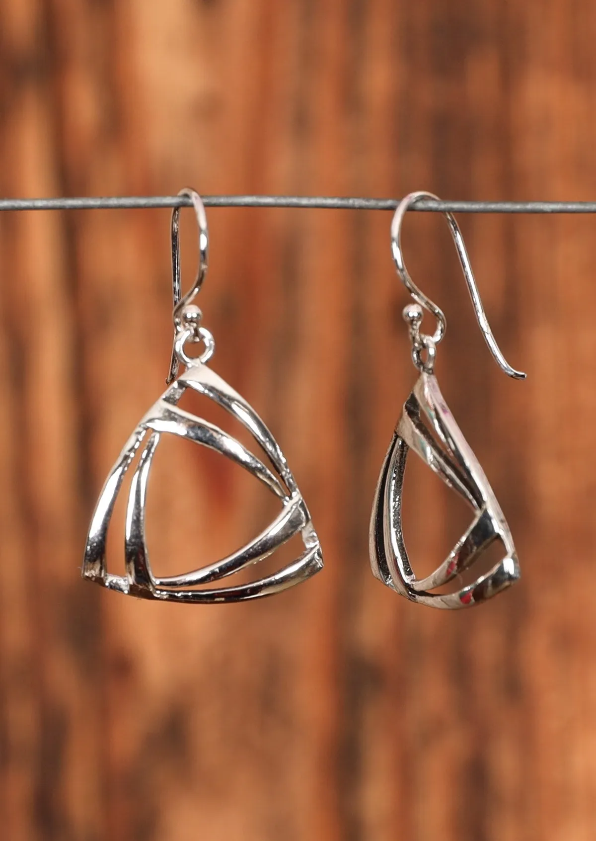 Twofold Triangle Silver Earrings