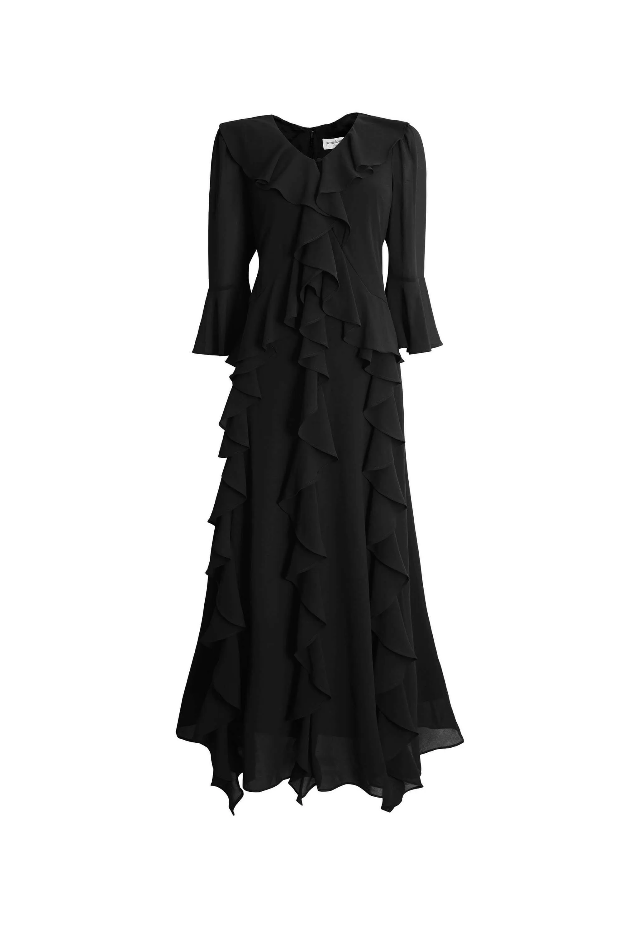 V-Neck Ruffle Black Dress
