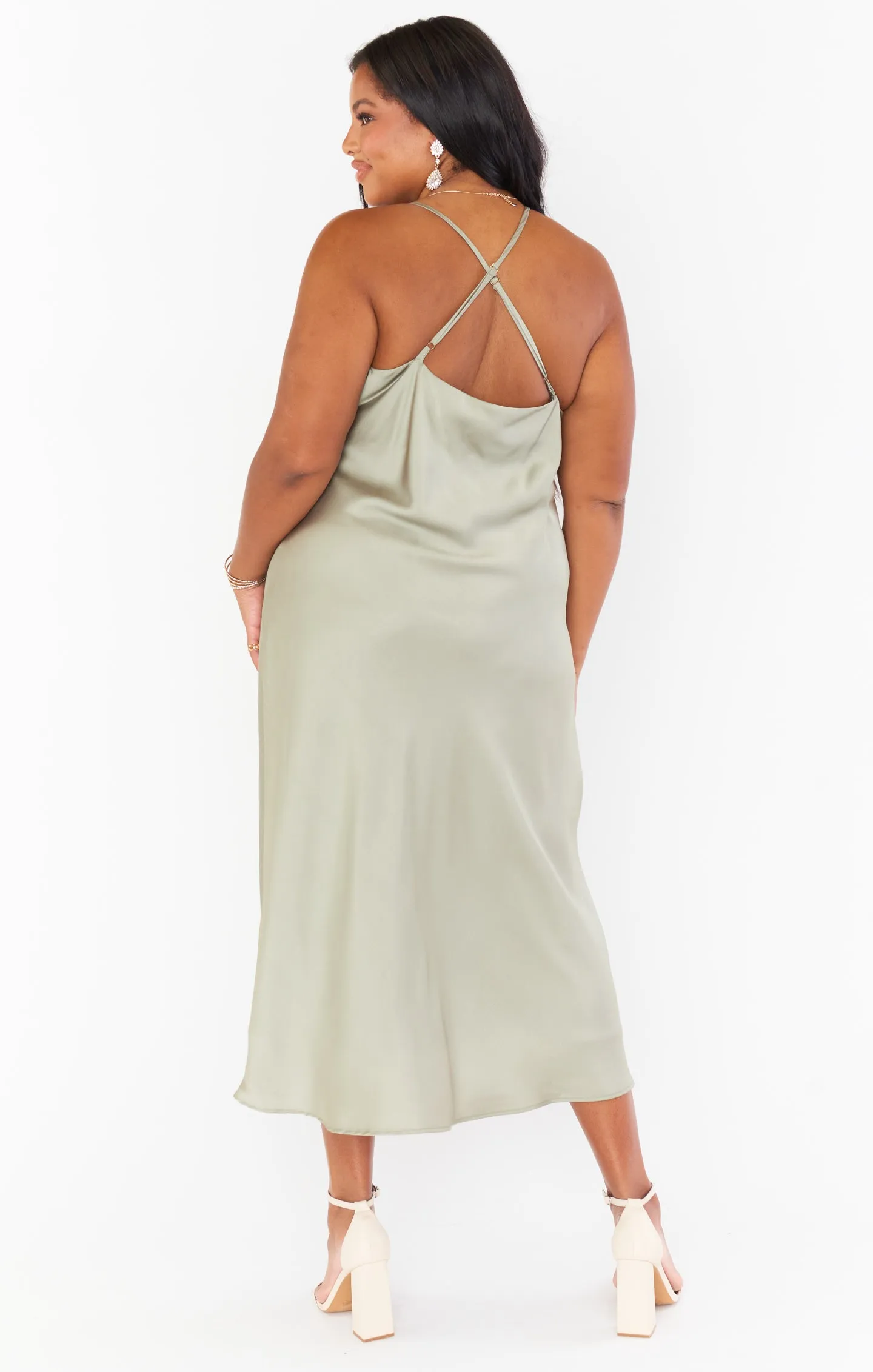 Verona Cowl Dress ~ Moss Green Luxe Satin