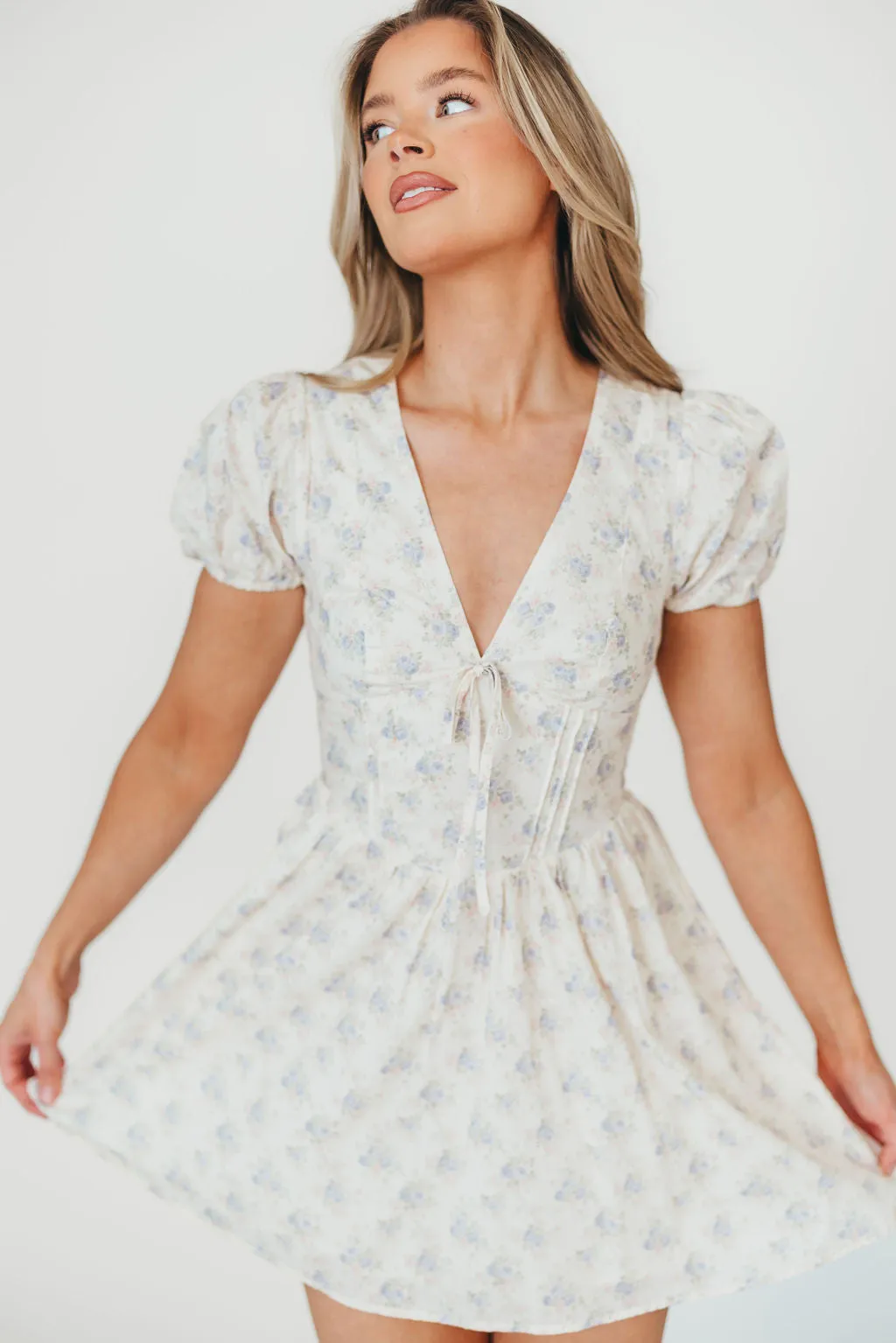 Veronica Mini Dress in Cream/Lilac Floral
