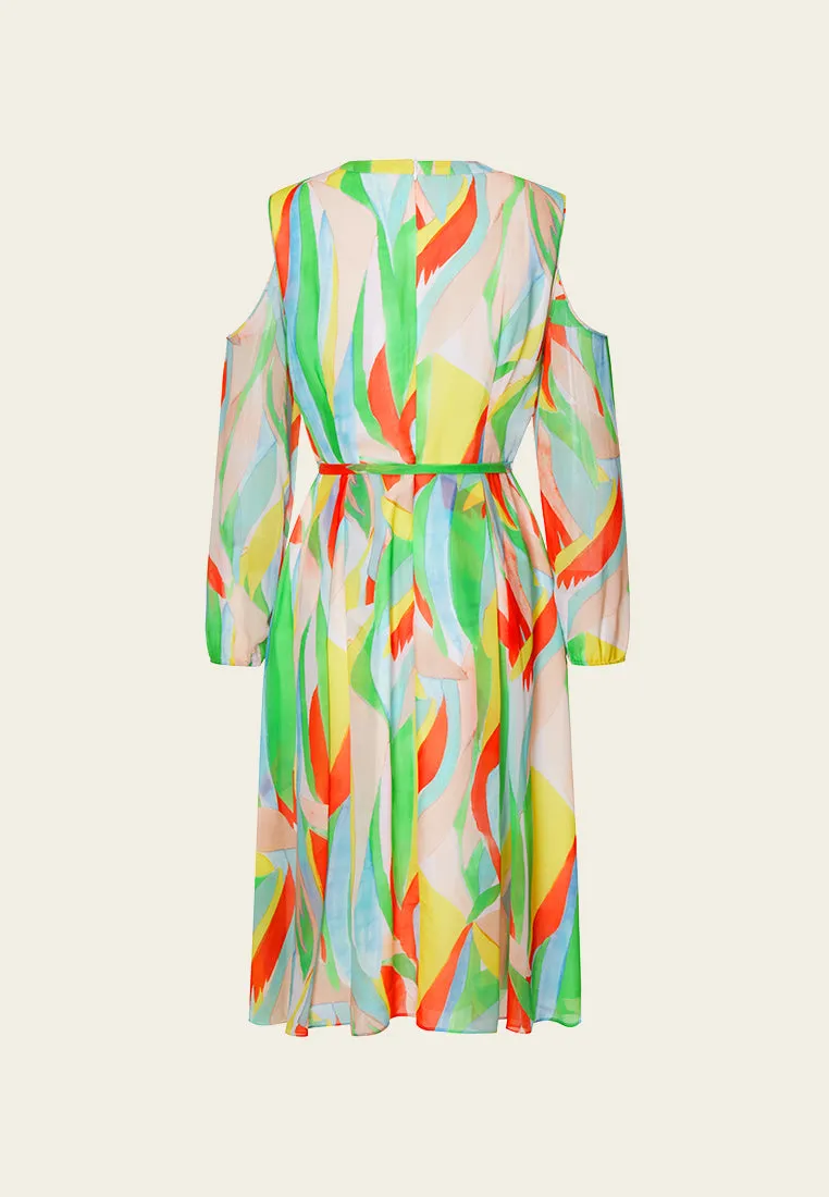 Vivid Shoulder Cut-out Chiffon Dress