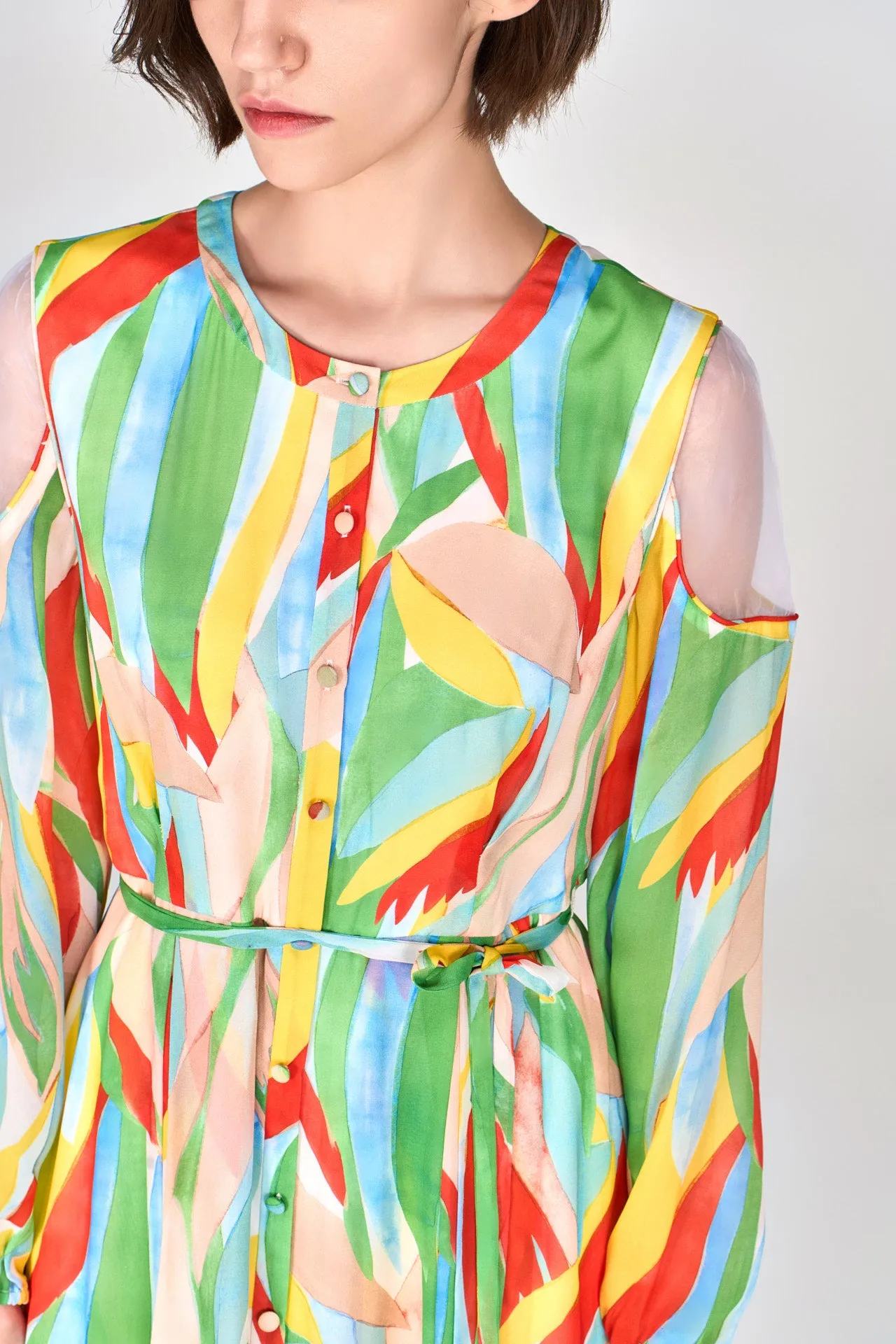 Vivid Shoulder Cut-out Chiffon Dress