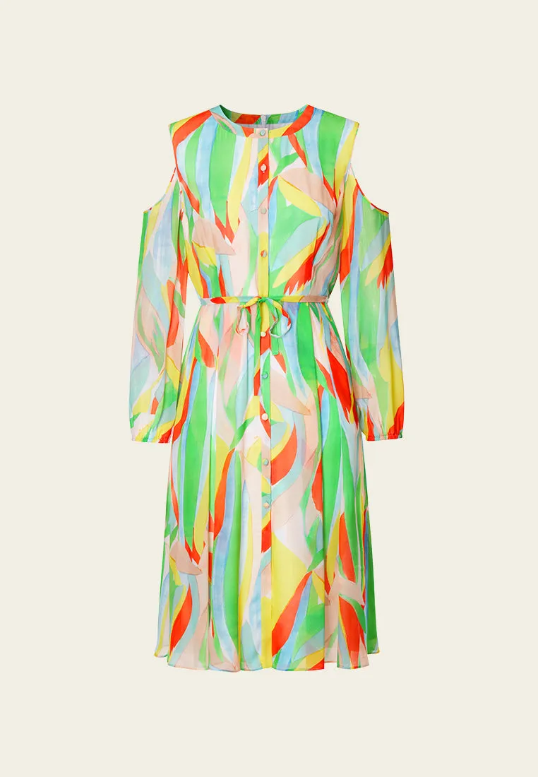 Vivid Shoulder Cut-out Chiffon Dress