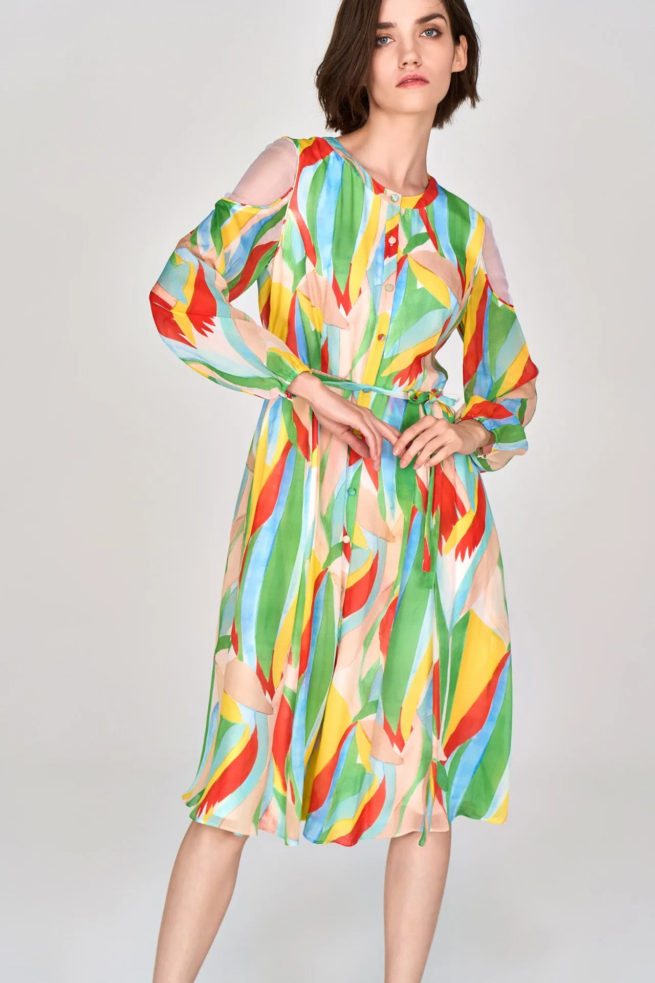 Vivid Shoulder Cut-out Chiffon Dress