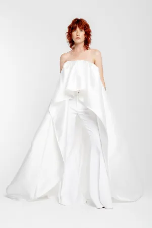 WHITE PLEATED STRAPLESS TRAIN TOP