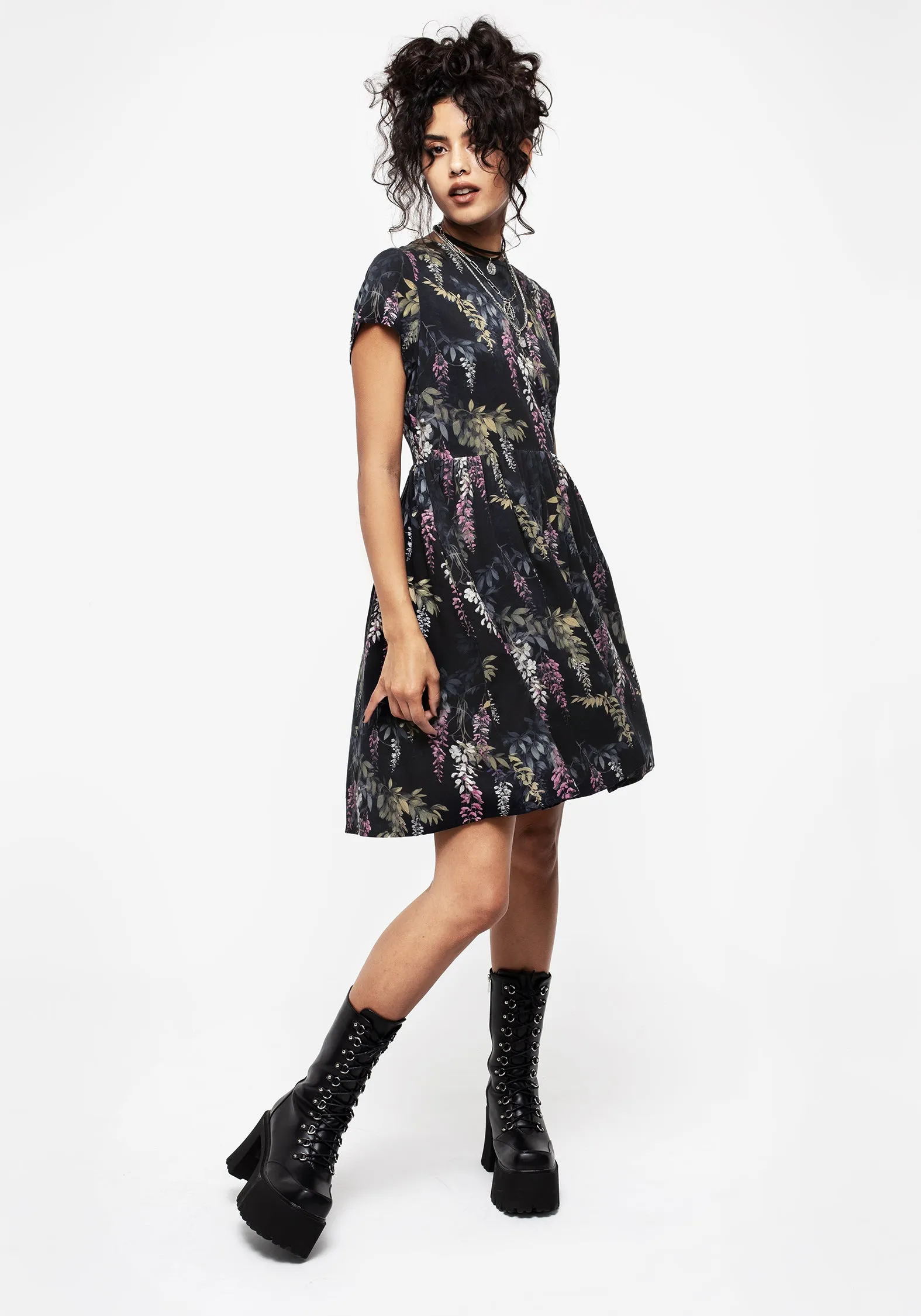 Wisteria Floral Print Mini Skater Dress